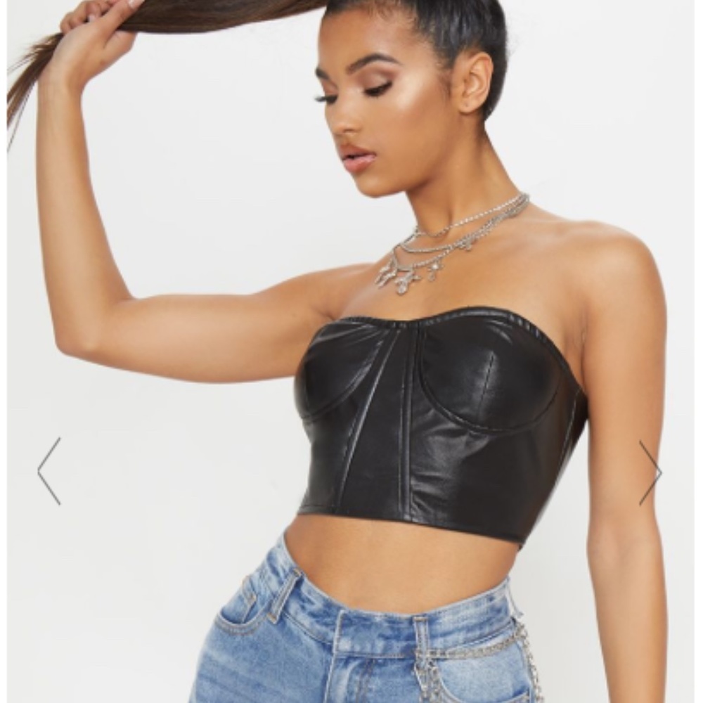 PrettyLittleThing Black PU Bandeau UK size 8